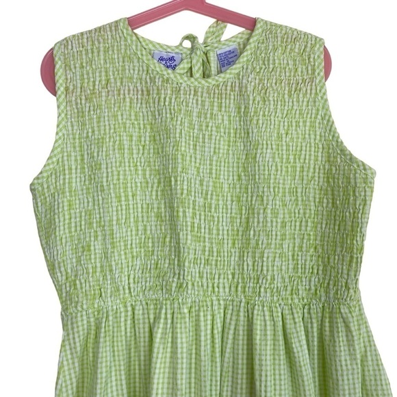 Vintage Hearts & Flowers Smocked Green/white Gingham Sundress Ties at Back Sz 12 - Picture 2 of 15